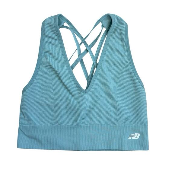 New Balance Other - New Balance Women's Size Large Blue Racerback Nylon Logo Sports Bra Cropped Top